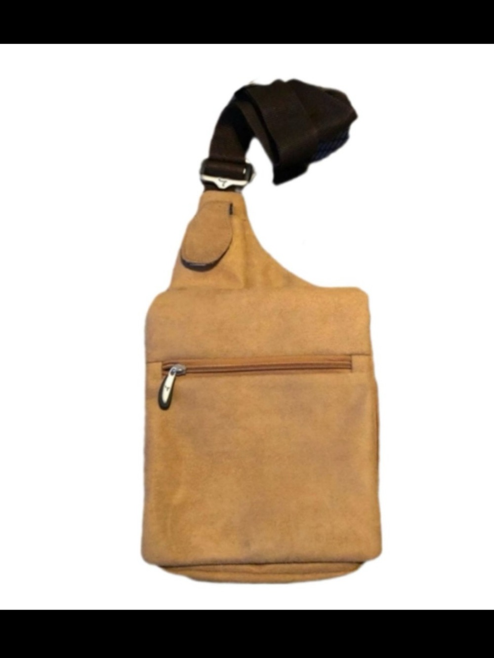 Travelon Anti-Theft Faux Suede Crossbody Travel Bag RFID, Sling Purse, tan, EUC.